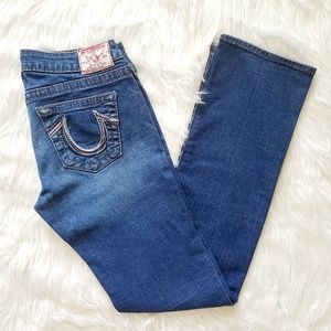 True Religion Low Rise Distressed Bootcut Jeans